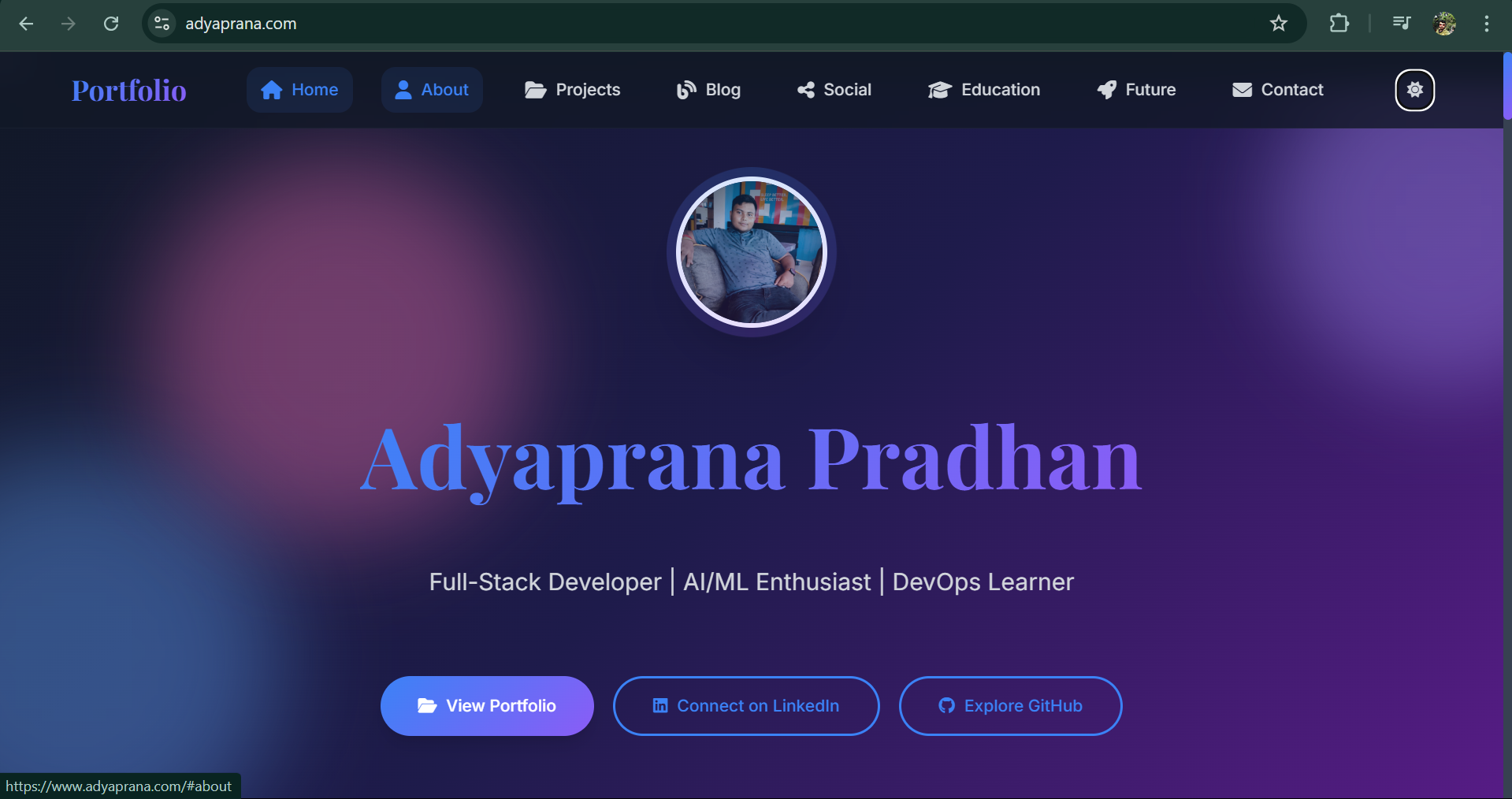 Adyaprana.com – Personal Portfolio Main Image